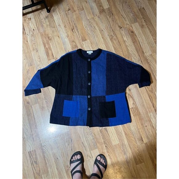 Vintage Sangam Women’s Medium Blue Black Cardigan Buttoned Sweater India - Picture 6 of 8